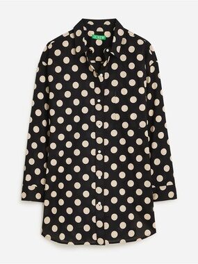 J.CREW Cotton voile beach shirt in dot print in Black Dot #BX638